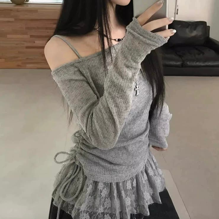 春新作 レイヤード風オフショルダートップス ２点セット | Alvia | 詳細画像3 