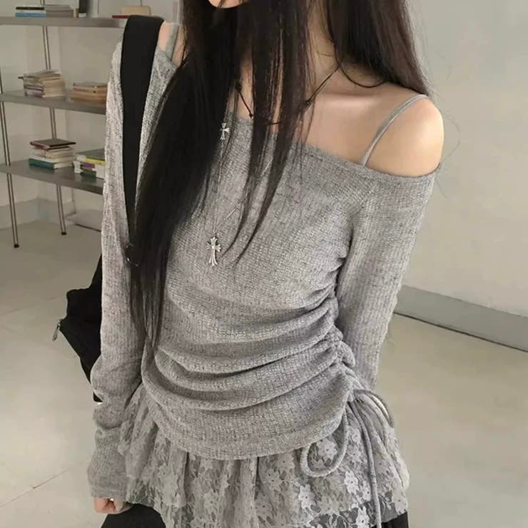 春新作 レイヤード風オフショルダートップス ２点セット | Alvia | 詳細画像4 