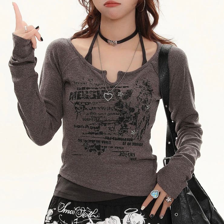 グレー | レイヤード風トップス オフィス サイズ | Alvia