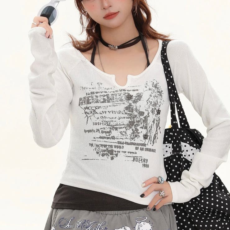 ホワイト | レイヤード風トップス オフィス サイズ | Alvia