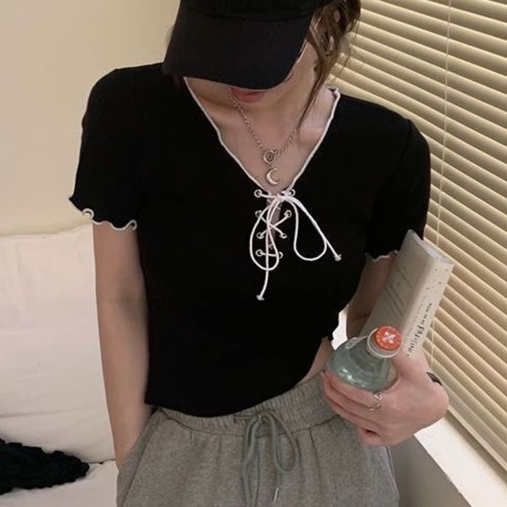 ネッククロスリボン半袖Tシャツ 半袖Tシャツ 韓国ファッション | Alvia | 詳細画像16 