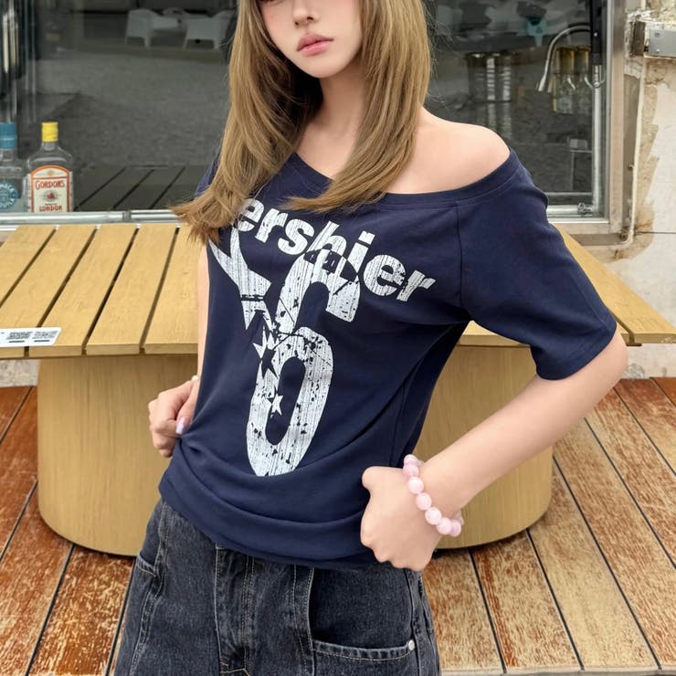 ネイビー | 2WAY プリント半袖Tシャツ 半袖Tシャツ | Alvia