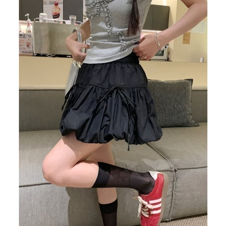 インナーパンツ付きフロントリボンバルーンナイロンフレアミニスカート | Alvia | 詳細画像14 