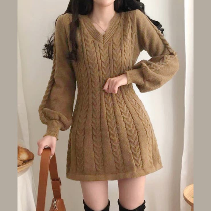 Vネックミニニットワンピース | Alvia | 詳細画像1 