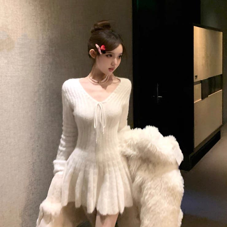 シャギーミニワンピース ふわふわフィット フレアニットワンピース | Alvia | 詳細画像14 