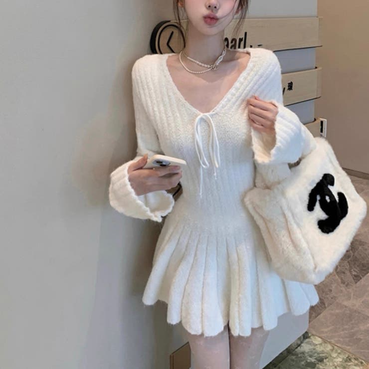 シャギーミニワンピース ふわふわフィット フレアニットワンピース | Alvia | 詳細画像15 