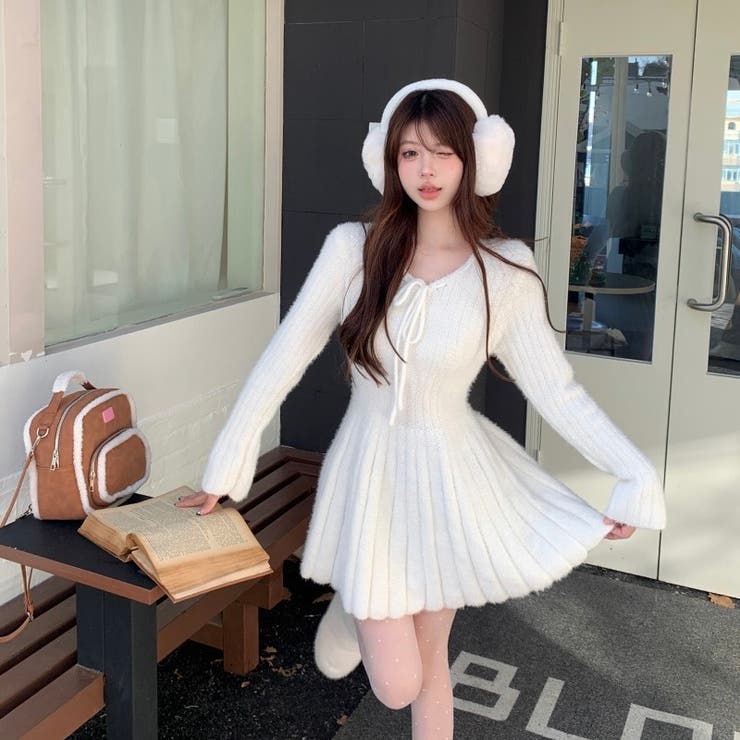 シャギーミニワンピース ふわふわフィット フレアニットワンピース | Alvia | 詳細画像16 