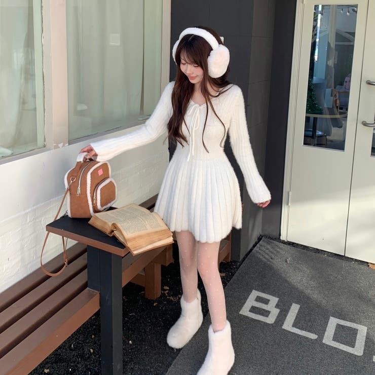 シャギーミニワンピース ふわふわフィット フレアニットワンピース | Alvia | 詳細画像17 