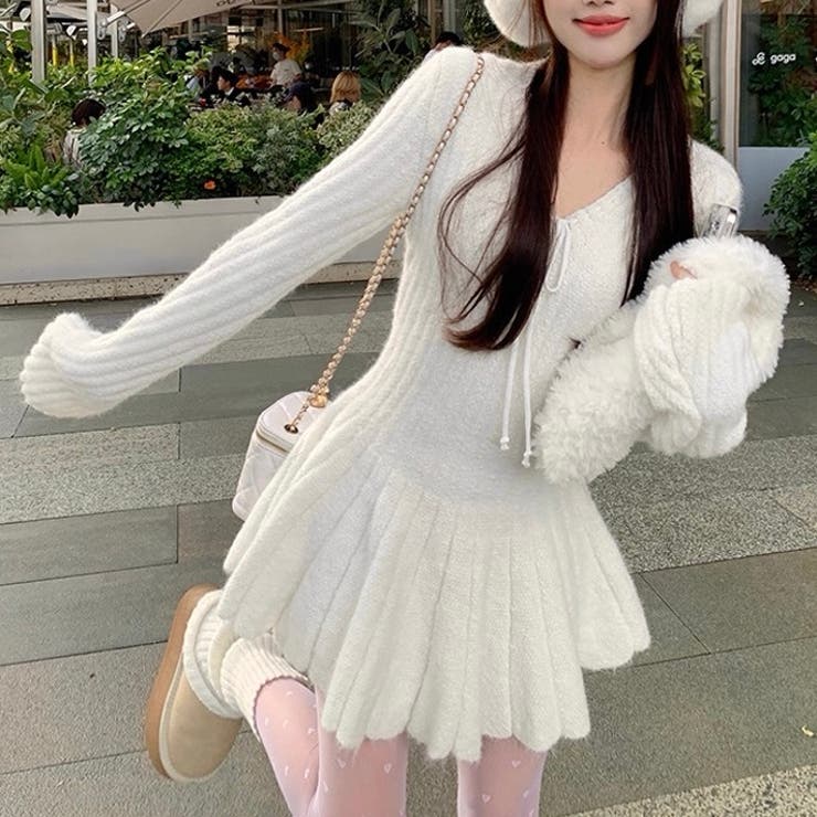 シャギーミニワンピース ふわふわフィット フレアニットワンピース | Alvia | 詳細画像4 