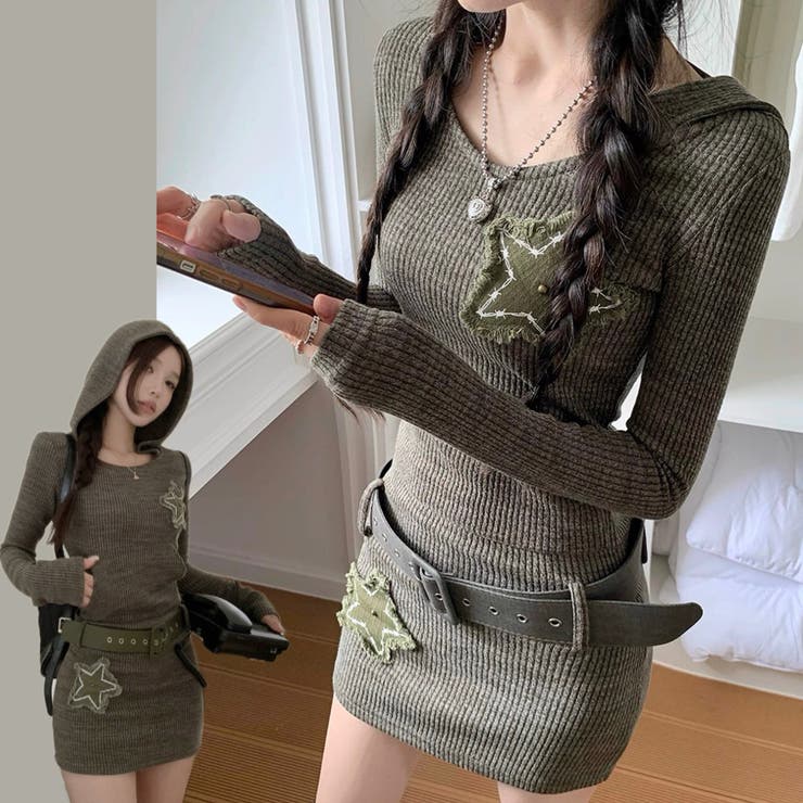 星刺繍フード付きワンピース | Alvia | 詳細画像1 