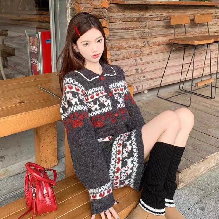 ダークグレー | ２点セットニットカーディガン+スカート | Alvia