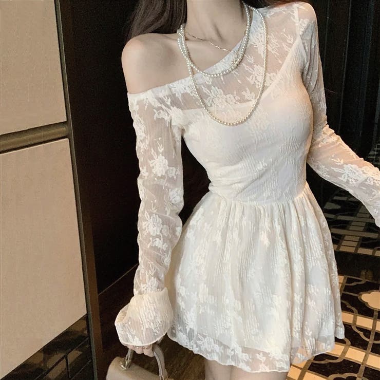 アイボリー | オフショルダーレースワンピース セクシー オフィス | Alvia