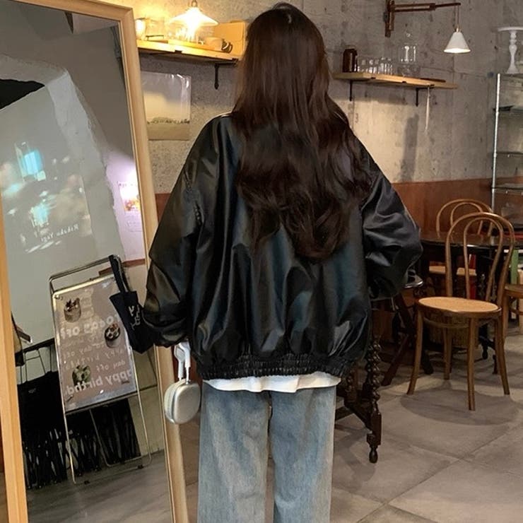 リバーシブルフェイクレザー×ボアアジャケット ブルゾン オーバーサイズ | Alvia | 詳細画像14 