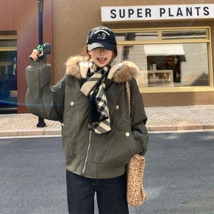 カーキ | 裏ファー付きブルゾン | Alvia