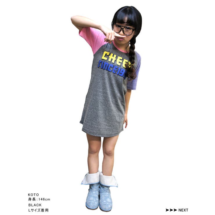 ワンピース【CHEER】[チアー]クラック風ロゴプリントラグランミニワンピ【おしゃれかわいいタンクコーデダンス衣装ロゴ大人レディースキッズジュニアスポーツフィットネス韓国子供服カジュアル】