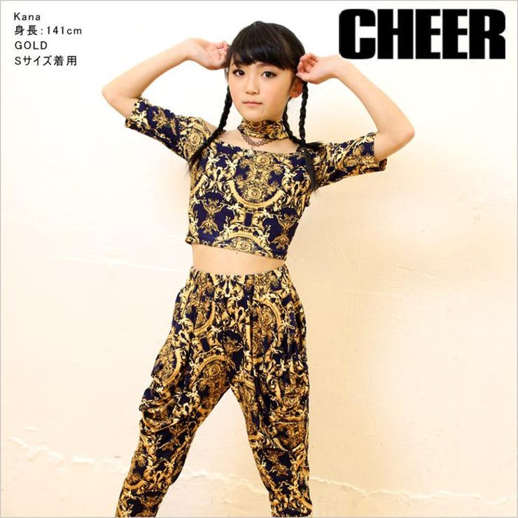【CHEER】[チアー]オフショルダー半袖総柄チョーカートップス【肩見せオフショルレディースキッズダンススポーツジム衣装ヒップホップジャズ】【】