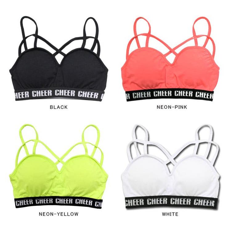 入荷後1週間10%OFF【CHEER】[チアー]ストラップデザインブラトップ・スポーツブラ（胸パッド取り外し可能）【ダンス衣装ヒップホップカップ付きスポブラ見せブラネオンカラーシンプルレディースキッズチア】