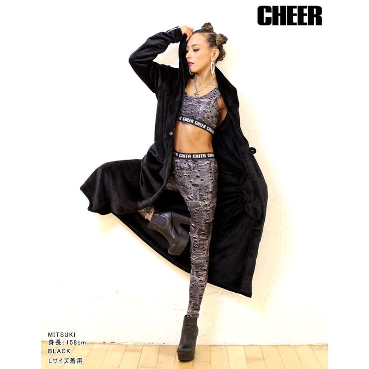 【キッズベンチコート】毛布みたいなふわふわあったかファーガウンコート【CHEER】[チアー]バックロゴロングコーチジャケット【コートロングコートロゴファーサイドロゴフードスター裏起毛キッズダンス衣装】【】