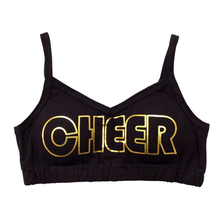 スポーツブラダンス【CHEER】[チアー]箔プリントブラトップスポーツブラ（胸パッド取り外し可能）【チアモノトーン見せブラスポブラレディースキッズダンス衣装フィットネス子供服】【ライン入り】