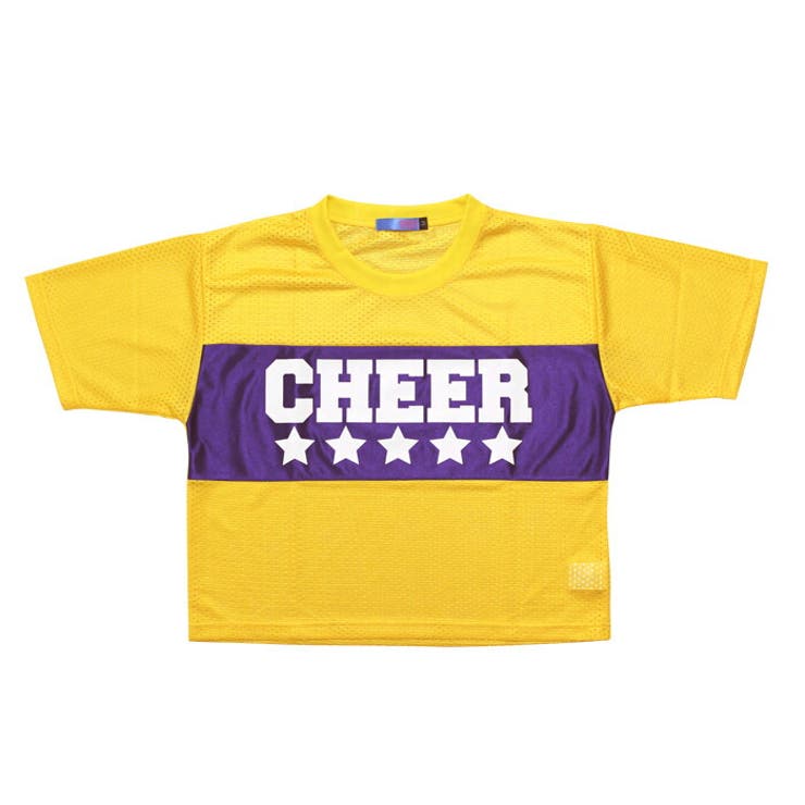 メッシュトップス【CHEER】[チアー]オールメッシュショート丈トップス【ダンス衣装ヒップホップスポーツミックスアスレジャーチアロゴテープレディースキッズジュニアかわいい子供服】【ショート丈T】