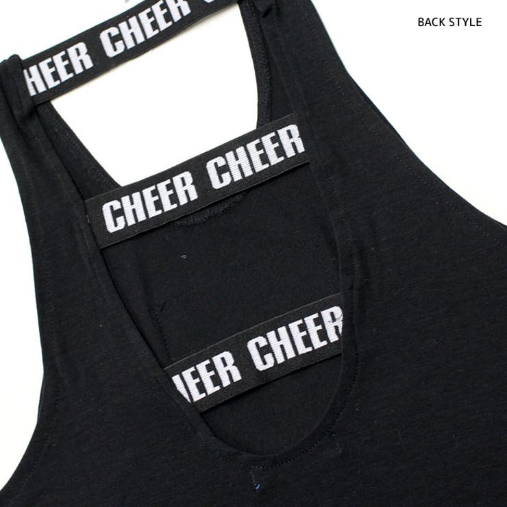 ボックスロゴタンクトップ【CHEER】[チアー]バックデザインロゴアップリケビッグタンク【ズンバピラティスダンス衣装チアノースリーブロングタンク大きめロゴレディースジュニアキッズレッスン着シンプル韓国子供服】