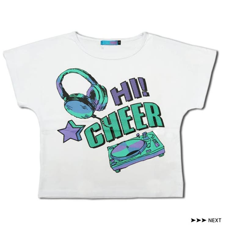 MAX1000円クーポンショートTシャツ【CHEER】[チアー]ミュージックプリントショート丈肩あきトップス【半袖TEEダンス衣装ヒップホップMUSIC音楽チアレッスン着モノトーンレディースキッズジュニア新体操韓国子供服】【ショート丈T】
