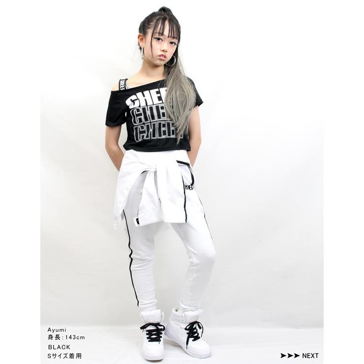 最大1000円クーポンショートトップス【CHEER】[チアー]オフショルダーショートトップス【ダンスヒップホップチアおしゃれレッスン着ショート丈肩だしへそ出し半袖レディースキッズジュニア韓国子供服】