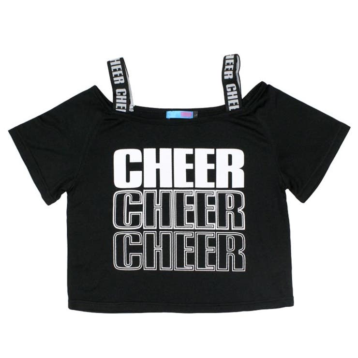 最大1000円クーポンショートトップス【CHEER】[チアー]オフショルダーショートトップス【ダンスヒップホップチアおしゃれレッスン着ショート丈肩だしへそ出し半袖レディースキッズジュニア韓国子供服】
