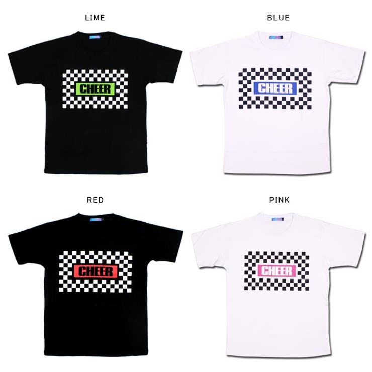 Tシャツ大きめ【CHEER】[チアー]チェッカーフラッグボックスロゴBIGTEE【ダンス衣装ヒップホップビッグシルエットゆったりチアレッスン着市松模様レディースキッズジュニア韓国子供服おしゃれかわいい】【ビッグT】