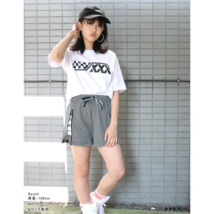 Tシャツ大きめ【CHEER】[チアー]チェッカーフラッグXXXバックロゴBIGTEE【ダンス衣装ヒップホップビッグシルエット半袖チアレッスン着市松模様レディースキッズジュニア韓国子供服おしゃれかわいい】【ビッグT】