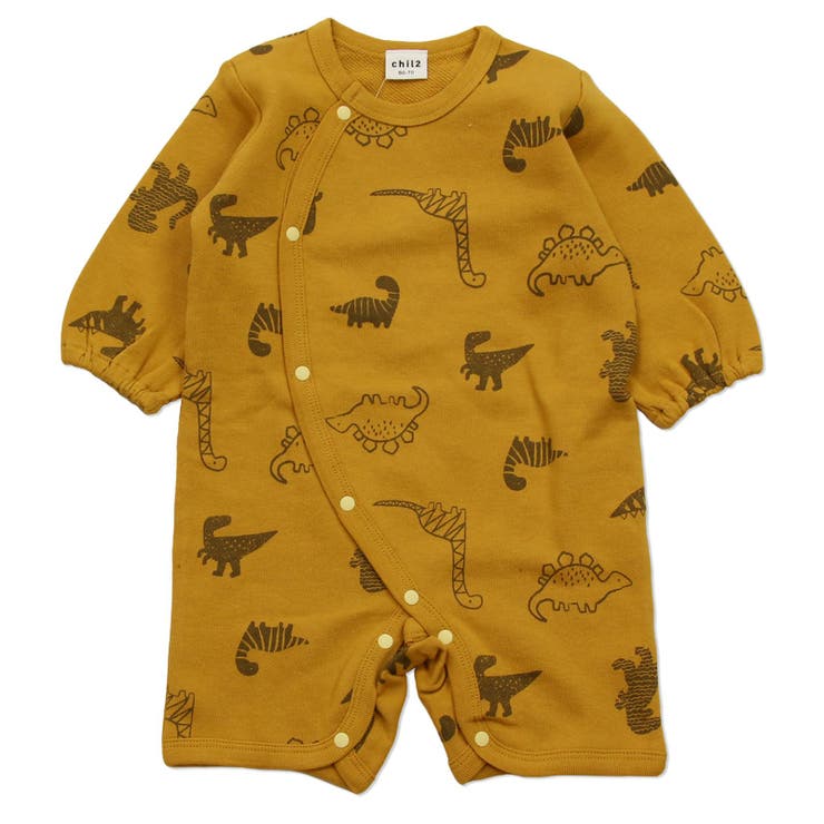 B恐竜/マスタード | 子供服 長袖 カバーオール | chil2