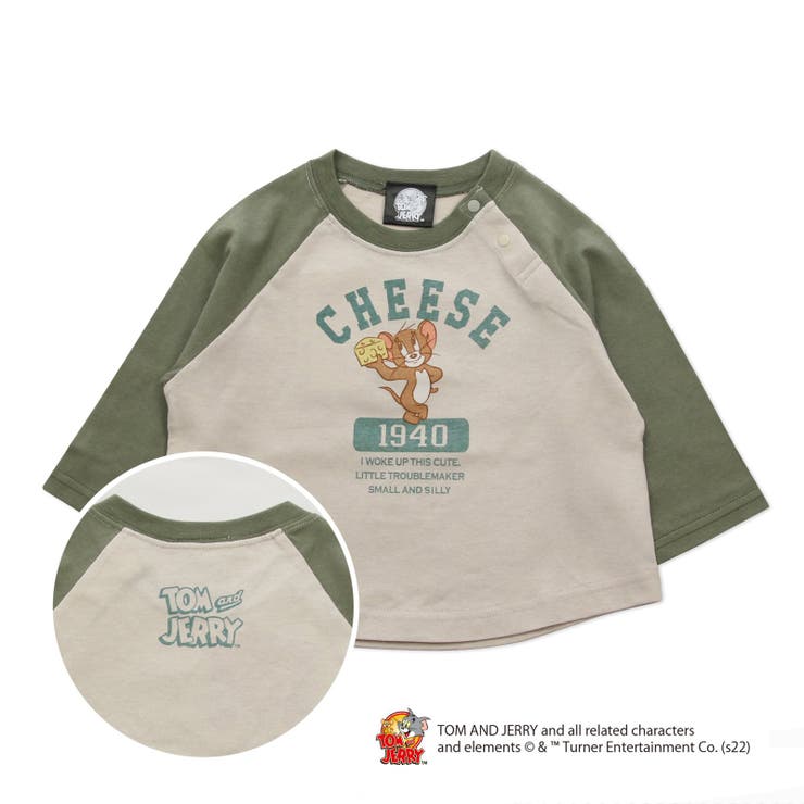 Aクリーム×カーキ | 子供服 トムとジェリー Tシャツ | chil2