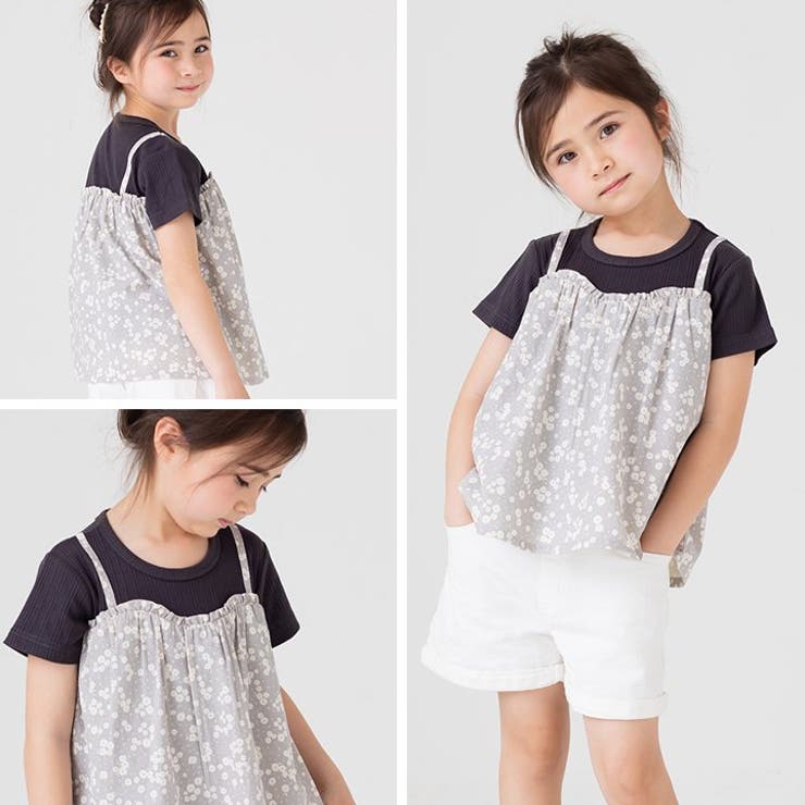 総柄キャミ付き半袖Tシャツ