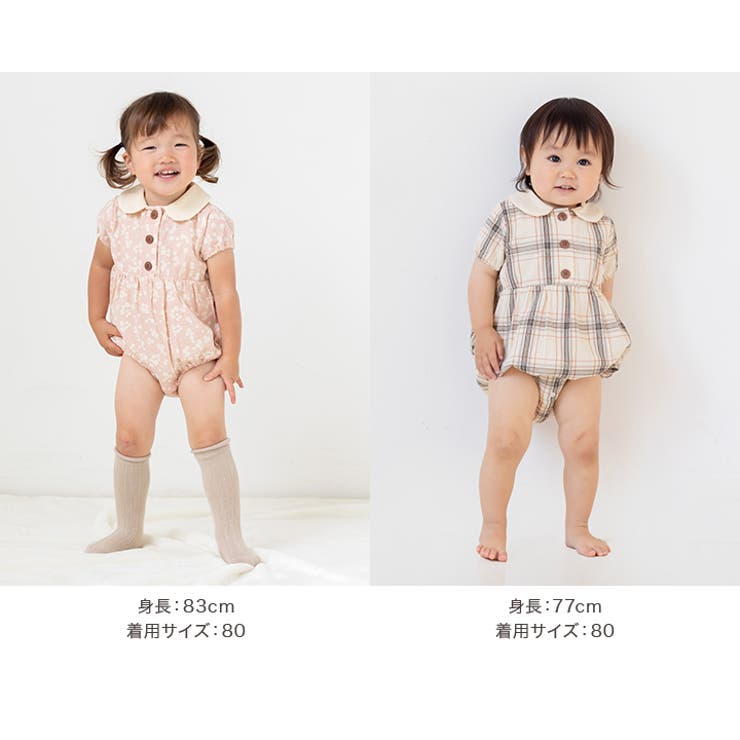 襟付き総柄半袖ロンパース