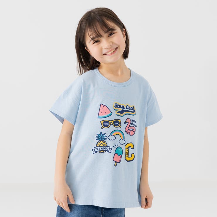Pワッペン風/サックス | キッズ 半袖 Tシャツ | chil2