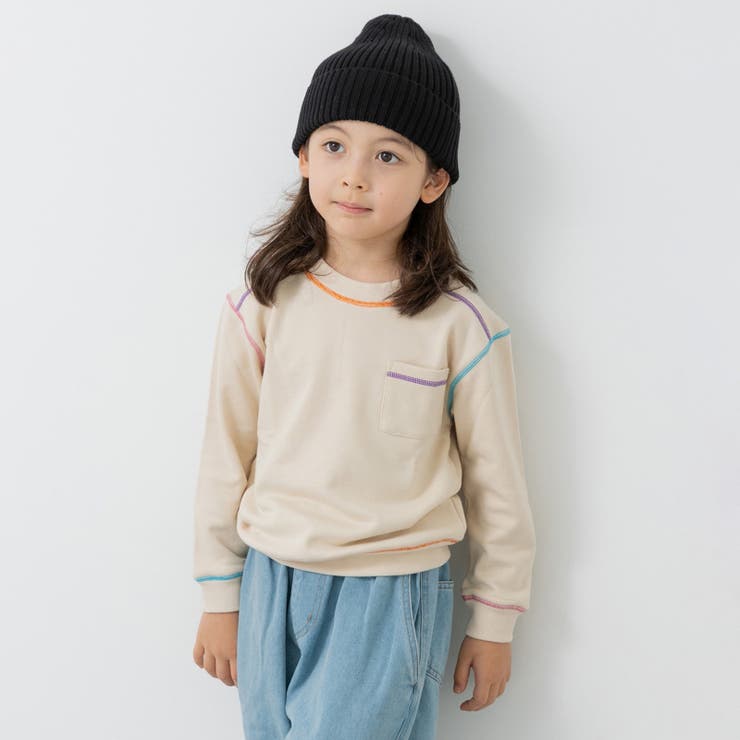 クリーム | 配色ステッチ ビッグシルエット トレーナー | chil2