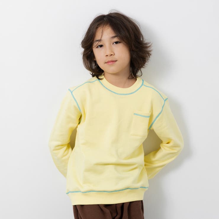 ライトイエロー | 配色ステッチ ビッグシルエット トレーナー | chil2