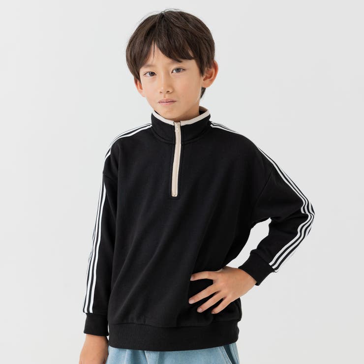 ブラック | ライン ハーフジップ トレーナー | chil2