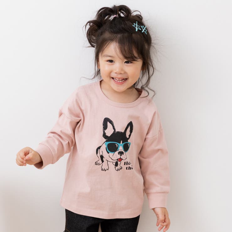 Eいぬ/スモークピンク | 綿100％ プリント 長袖Tシャツ | chil2