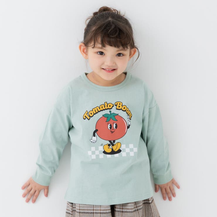 Bトマト/ミント | 綿100％ プリント 長袖Tシャツ | chil2