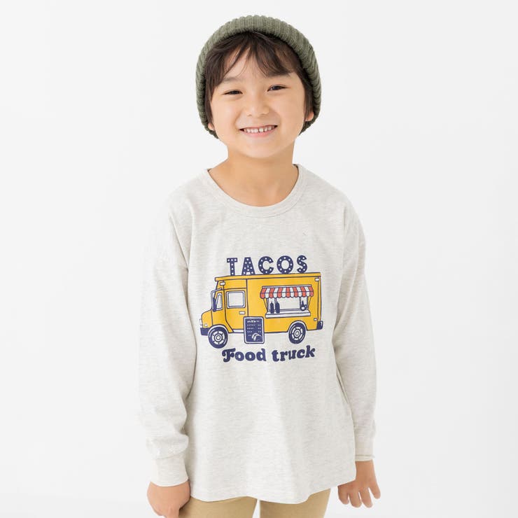 Iフードトラック/オートミール | 綿100％ プリント 長袖Tシャツ | chil2