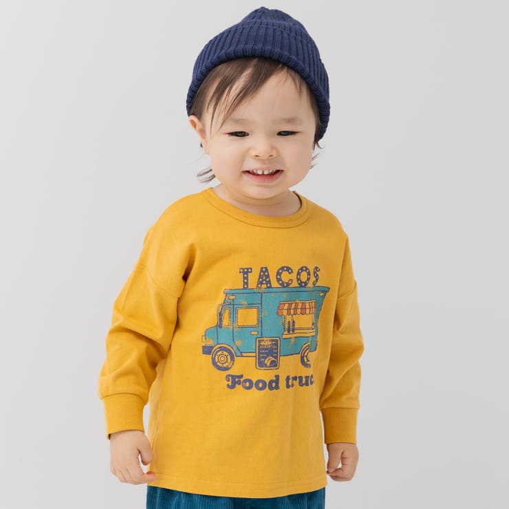 Jフードトラック/イエロー | 綿100％ プリント 長袖Tシャツ | chil2