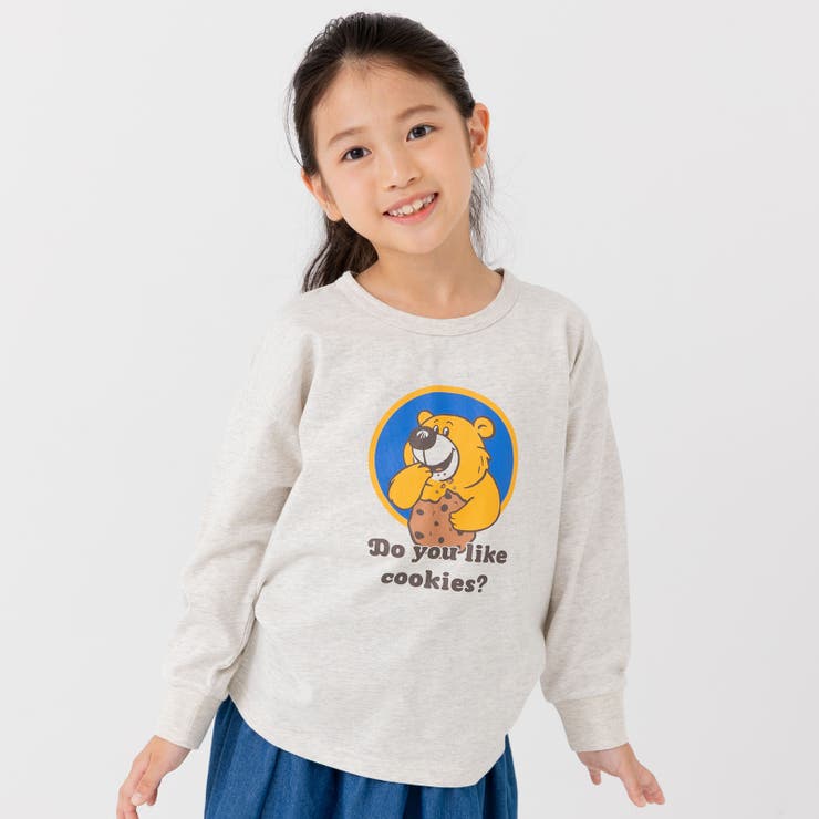 Lアメカジくま/オートミール | 綿100％ プリント 長袖Tシャツ | chil2