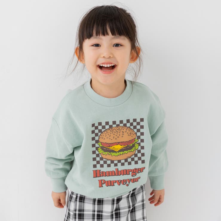 Hバーガー/ミント | 綿100% プリントトレーナー キッズ | chil2
