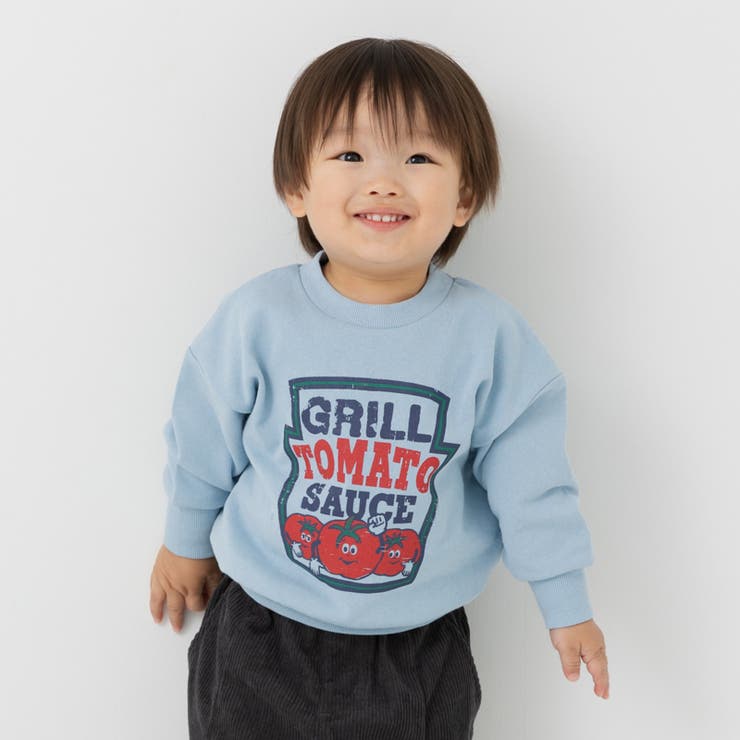 Pトマトソース/サックス | 綿100% プリントトレーナー キッズ | chil2