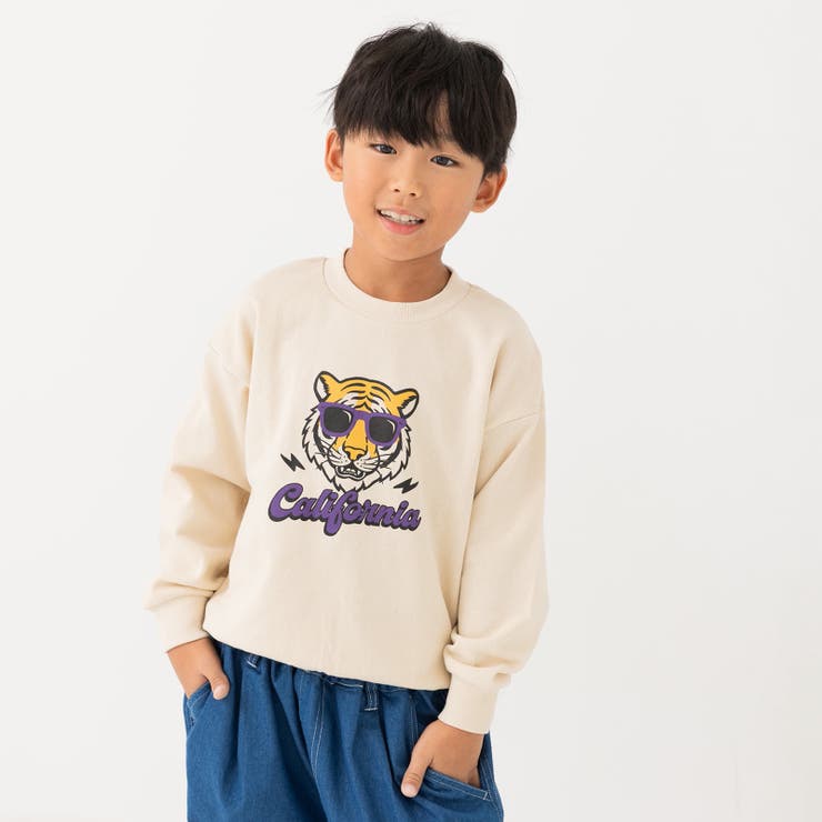 Aトラ/クリーム | 綿100% プリントトレーナー キッズ | chil2