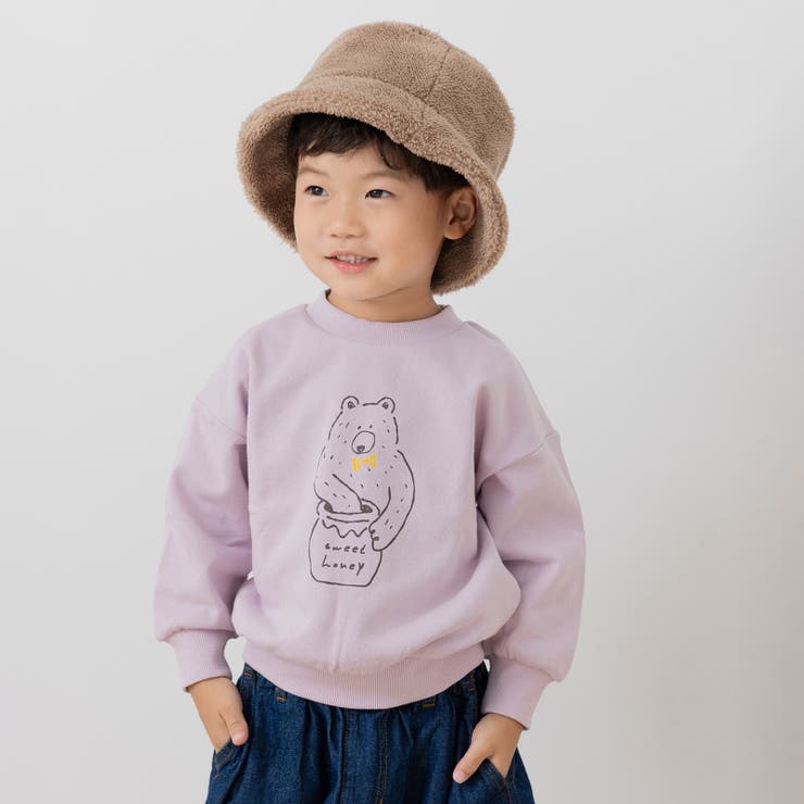 Lくま/ラベンダー | 綿100% プリントトレーナー キッズ | chil2