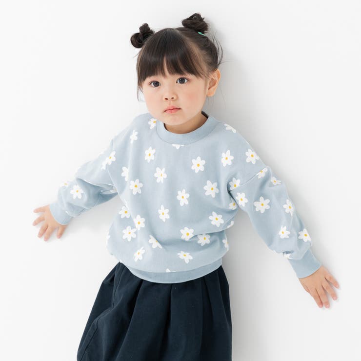 Cフラワー/サックス | 綿100％ 総柄プリント トレーナー | chil2