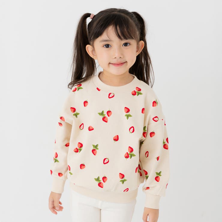 Hいちご/クリーム | 綿100％ 総柄プリント トレーナー | chil2