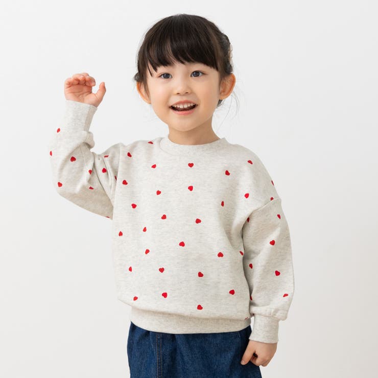 Iハート/オートミール | 綿100％ 総柄プリント トレーナー | chil2